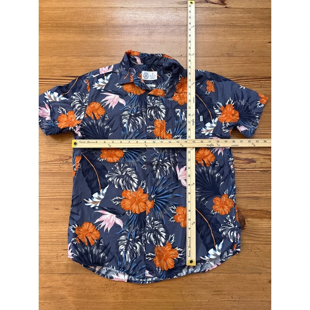 Hurley Button Down Shirt Mens Blue‎ Orange Tropical Floral Stretch Fit SIZE S